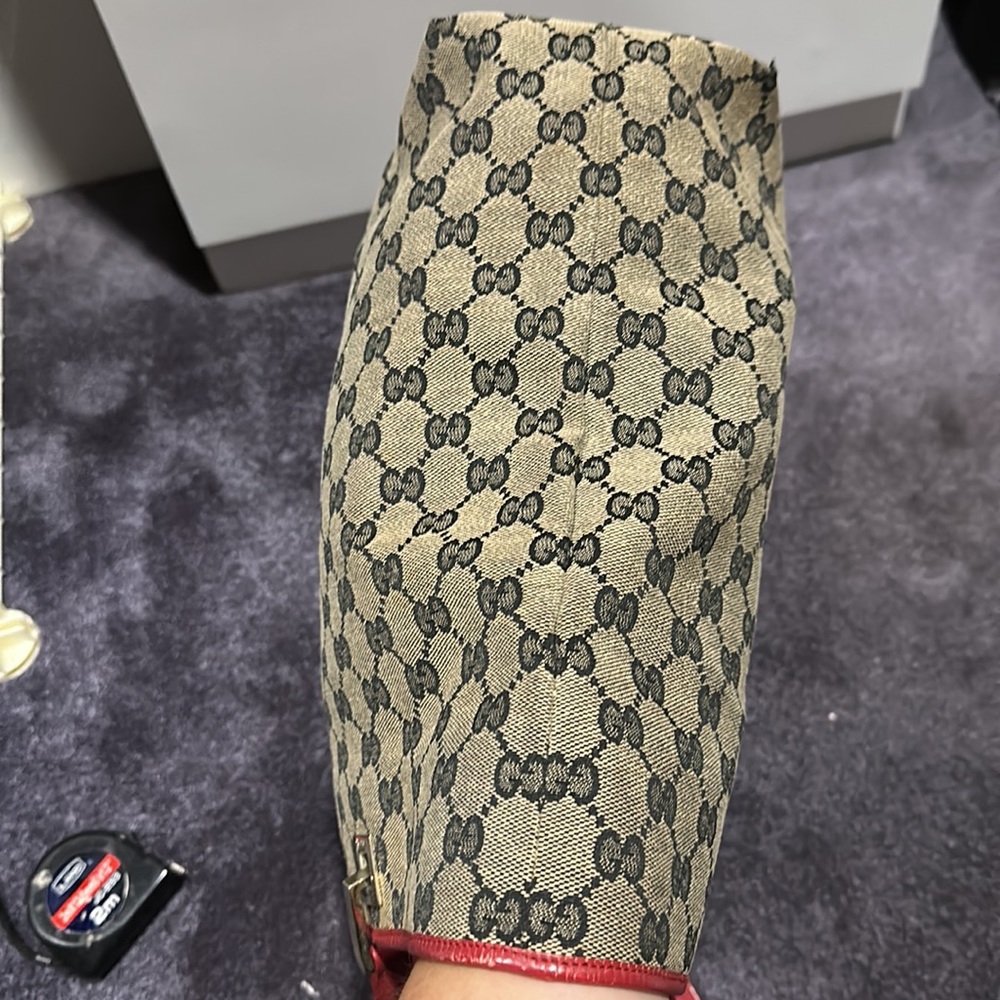 Gucci Signature Print Canvas Tote with red leather handles and trim. - Picture 14 of 17